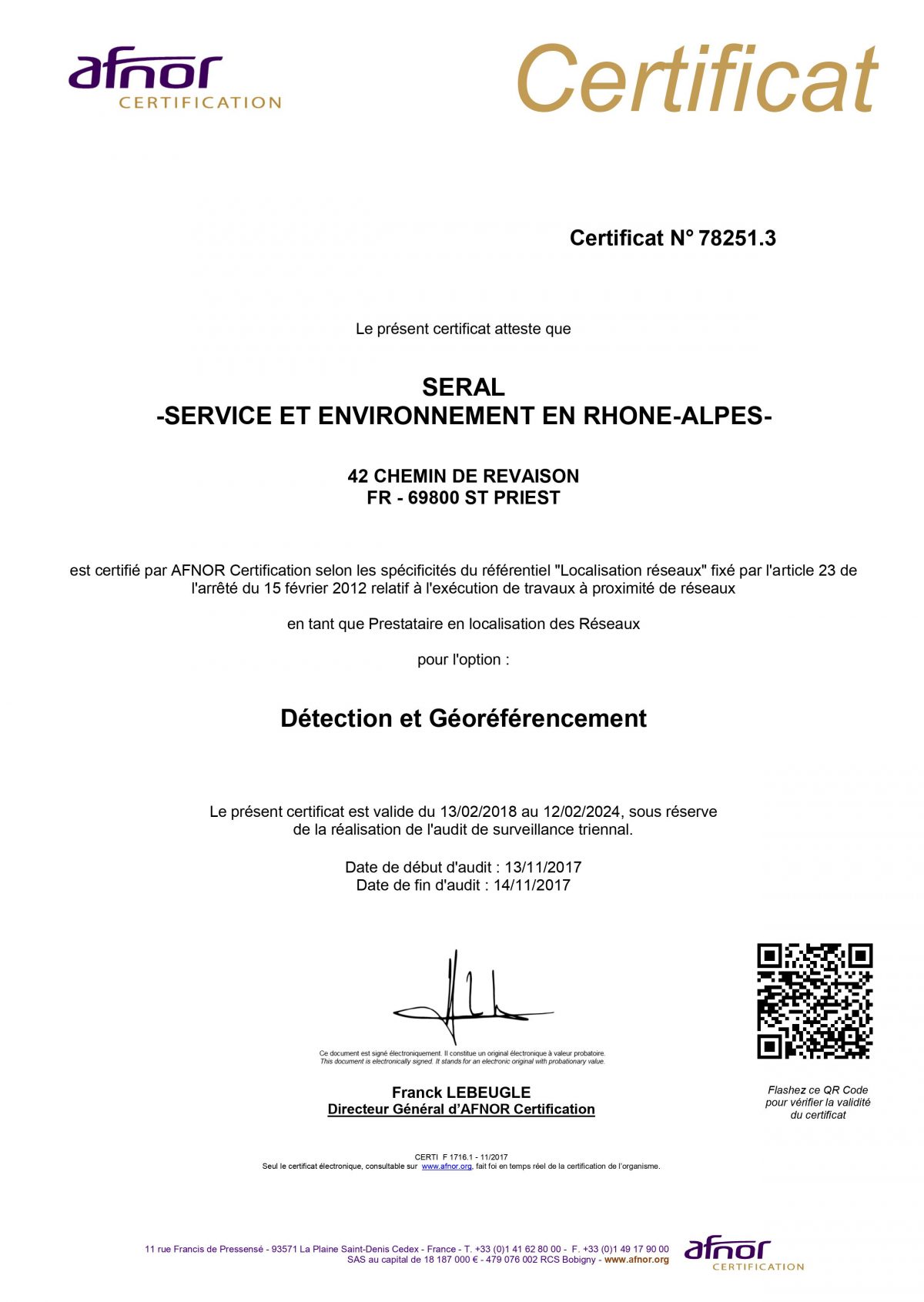 CERTIFICATION AFNOR Coiro